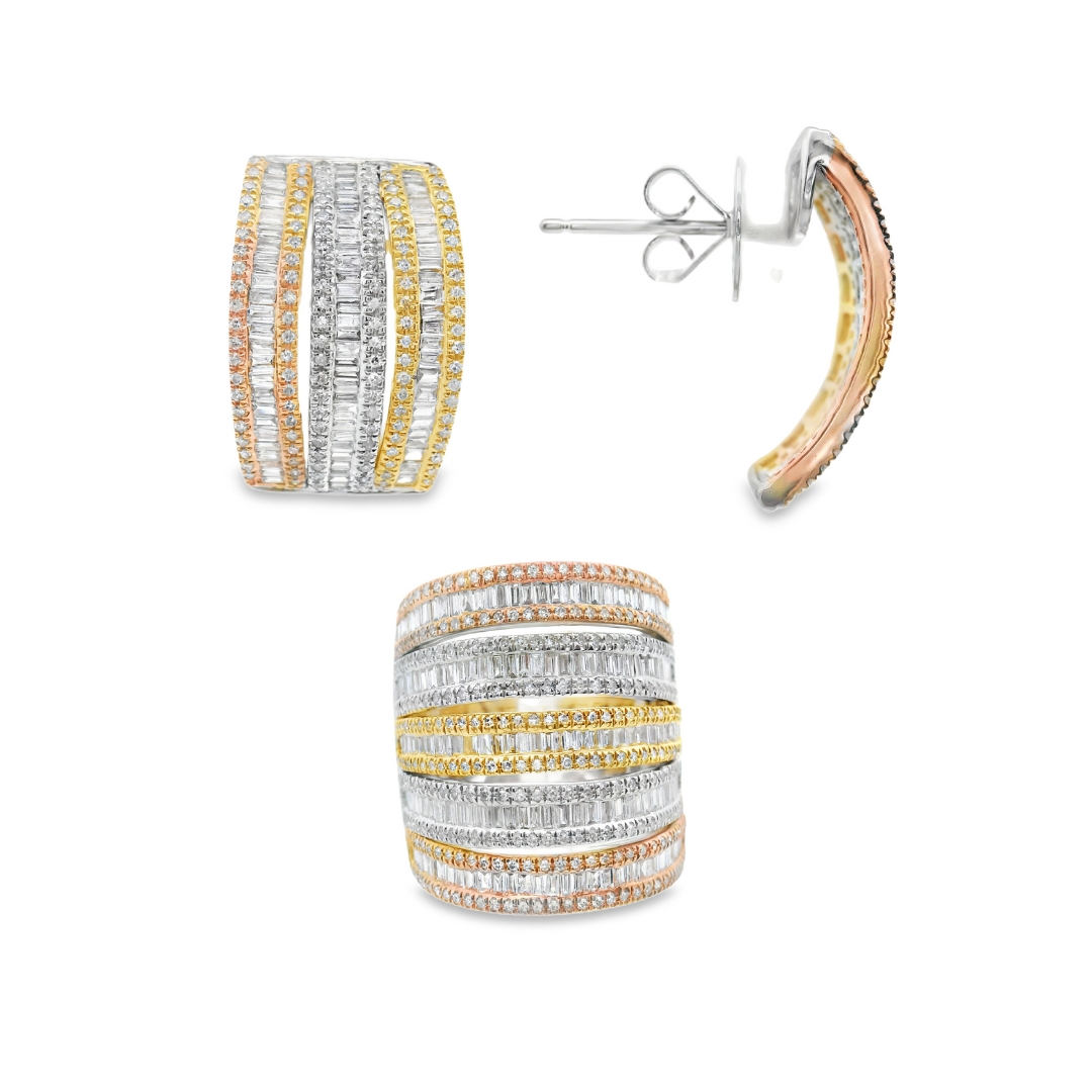 Yellow Gold Hoop Earrings with Baguette Cut Diamonds